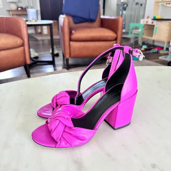 Rebecca Minkoff Fuchsia Knot Block Heel Sandals - Picture 1 of 11